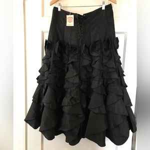 Anthropologie Cordelia Black Ruffle Rosette Skirt Sz M NWT